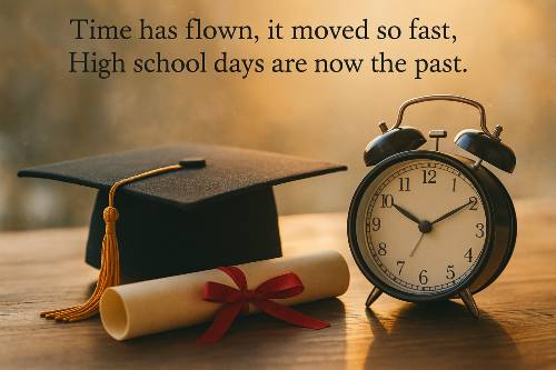 Time has flown, it moved so fast, High school days are now the past.