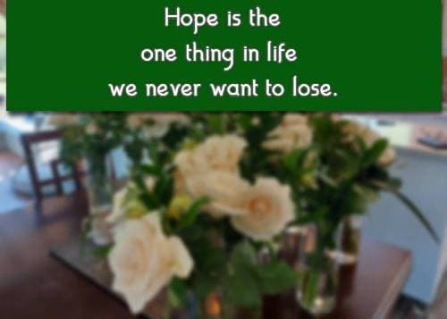 Hope is the one thing in life we never want to lose
