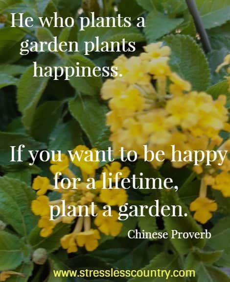 He who plants a garden plants happiness. If you want to be happy for a lifetime, plant a garden. Chinese Proverbs