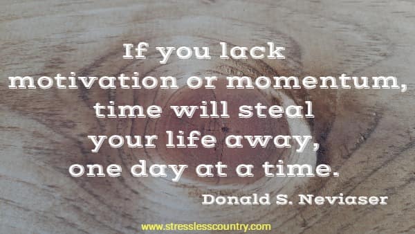 If you lack motivation or momentum, time will steal your life away, one day at a time. Donald S. Neviaser