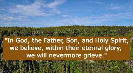 In God, the Father, Son, and Holy Spirit, we believe, within their eternal glory, we will nevermore grieve.