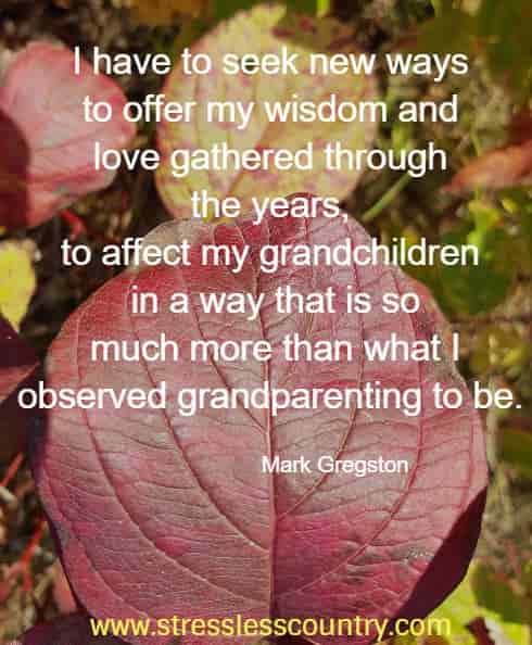 I have to seek new ways to offer my wisdom and love gathered through the years, to affect my grandchildren in a way that is so much more than what I observed grandparenting to be.