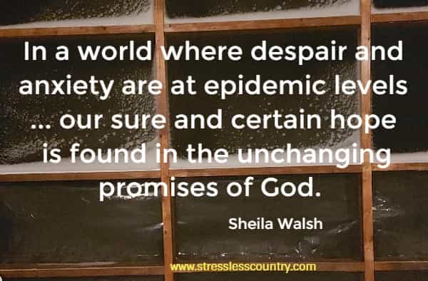 In a world where despair and anxiety are at epidemic levels ... our sure and certain hope is found in the unchanging promises of God.