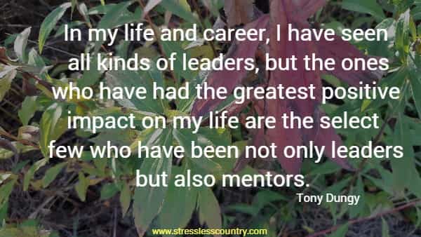In my life and career, I have seen all kinds of leaders, but the ones who have had the greatest positive impact on my life are the select few who have been not only leaders but also mentors.