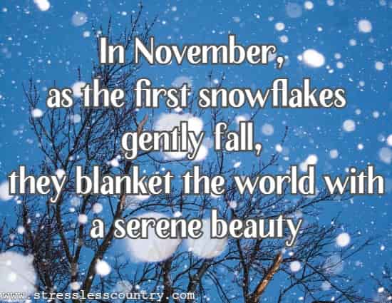 In November, as the first snowflakes gently fall, they blanket the world with a serene beauty