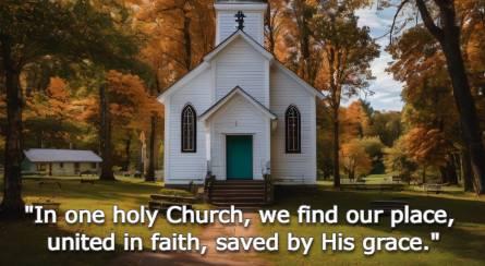 In one holy Church, we find our place, united in faith, saved by His grace.