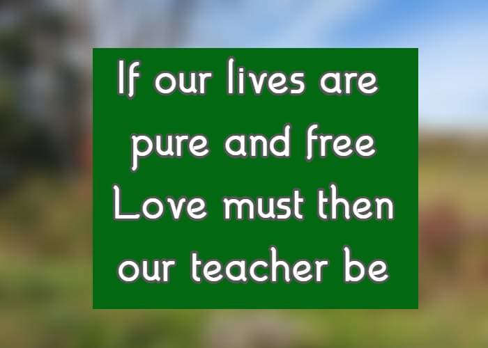 If our lives are pure and free Love must then our teacher be