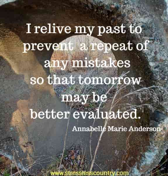 I relive my past to prevent a repeat of any mistakes so that tomorrow may be better evaluated.