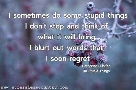 I sometimes do some stupid things I don't stop and think of what it will bring I blurt out words that I soon regret Catherine Pulsifer, Do Stupid Things