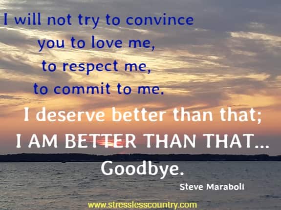 I will not try to convince you to love me, to respect me, to commit to me.  I deserve better than that; I am better than that...Goodbye