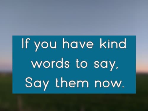 If you have kind words to say, Say them now.