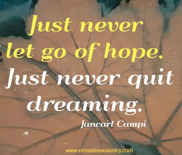 Just never let go of hope. Just never quit dreaming.