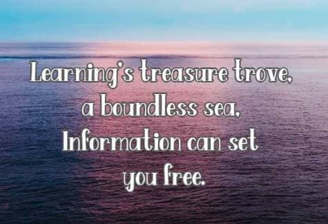 Learning's treasure trove, a boundless sea, Information can set you free