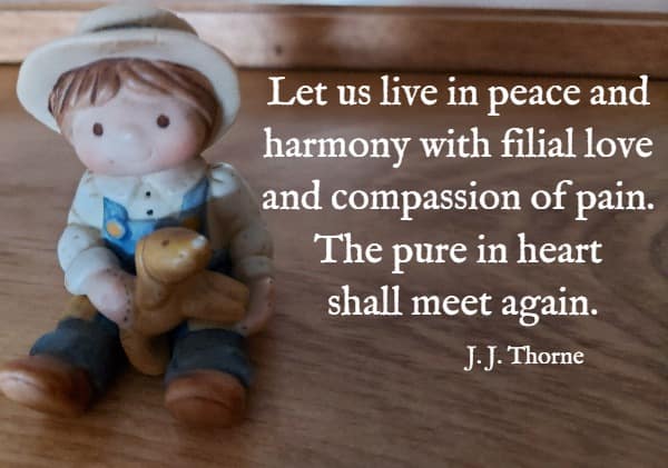 Let us live in peace and harmony with filial love and compassion of pain. The pure in heart shall meet again
