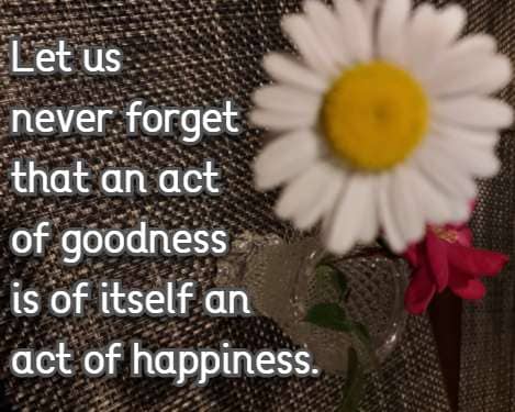 Let us never forget that an act of goodness is of itself an act of happiness