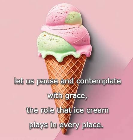 let us pause and contemplate with grace, The role that ice cream plays in every place