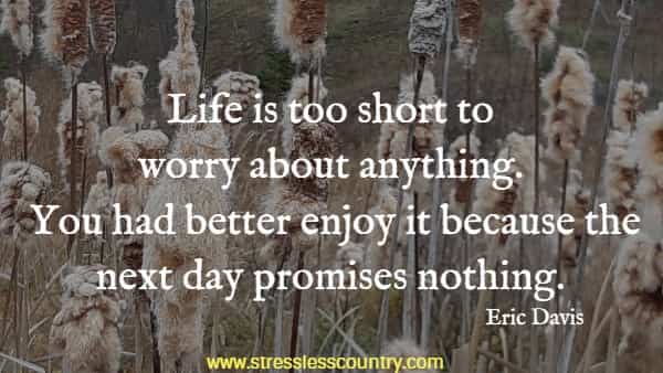 Life is too short to worry about anything. You had better enjoy it because the next day promises nothing.
