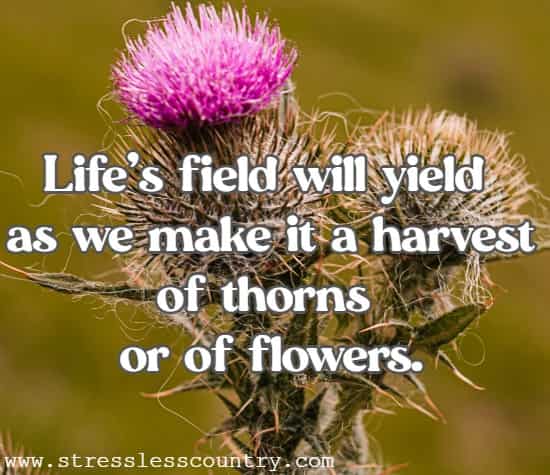Life’s field will yield as we make it a harvest of thorns or of flowers.