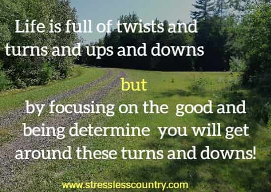 life is full of twists and turns and ups and downs but by focusing on the good and being determine you will get around these turns and downs!