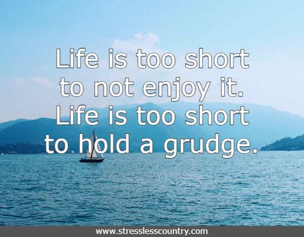 Life is too short to not enjoy it. Life is too short to hold a grudge.