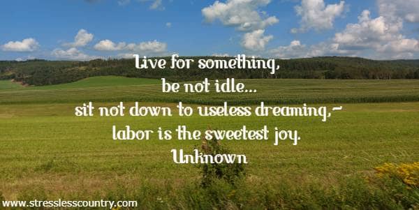 Live for something, be not idle...sit not down to useless dreaming,--labor is the sweetest joy.