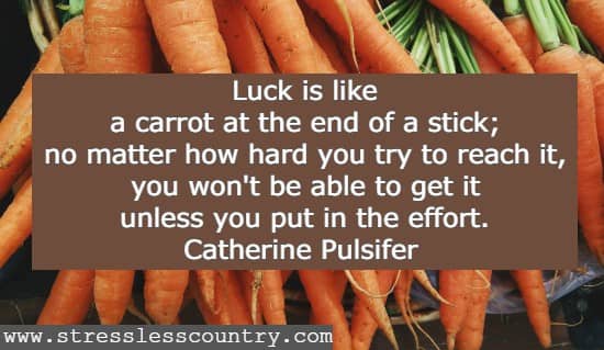 Luck is like a carrot at the end of a stick; no matter how hard you try to reach it, you won't be able to get it unless you put in the effort.