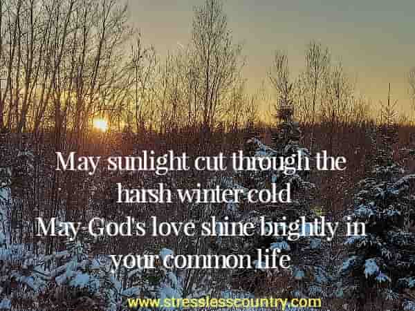 May sunlight cut through the harsh winter cold May God's love shine brightly in your common life
