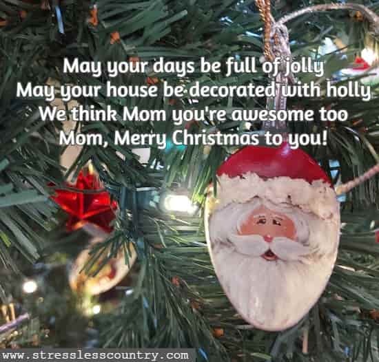 May your days be full of jolly May your house be decorated with holly We think Mom you're awesome too Merry Christmas to you!