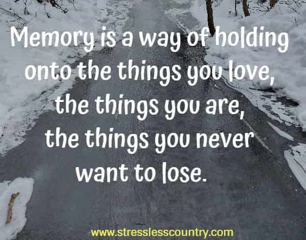 Memory is a way of holding onto the things you love, the things you are, the things you never want to lose.