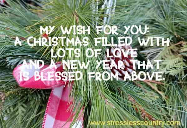 My wish for you: A Christmas filled with lots of love and a New Year that is blessed from above. 