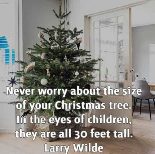 Never worry about the size of your Christmas tree. In the eyes of children, they are all 30 feet tall. Larry Wilde