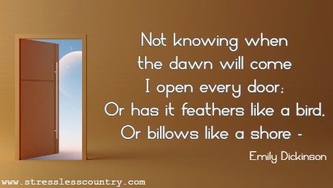 Not knowing when the Dawn will come, I open every Door, Or has it Feathers, like a Bird, Or Billows, like a Shore — Emily Dickinson