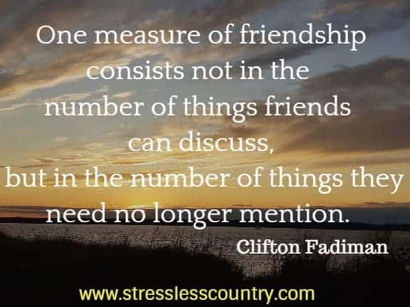 one measure of friendship consists not in the number of things friends can discuss, but in the number of things they need no longer mention.