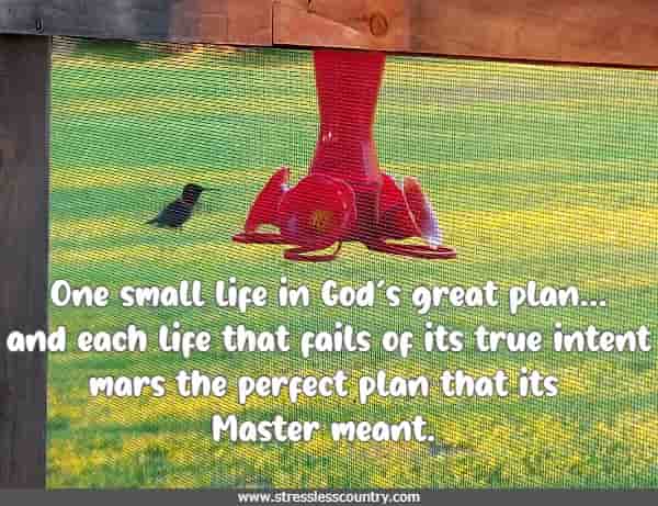 One small life in God's great plan...and each life that fails of its true intent mars the perfect plan that its Master meant.