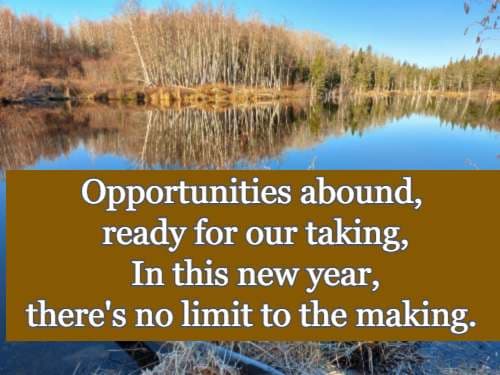 Opportunities abound, ready for our taking, In this new year, there's no limit to the making