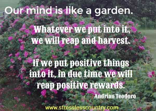 Our mind is like a garden. Whatever we put into it, we will reap and harvest. If we put positive things into it, in due time we will reap positive rewards.