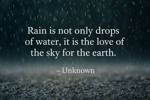 Rain is not only drops of water, it is the love of the sky for the earth.  Unknown