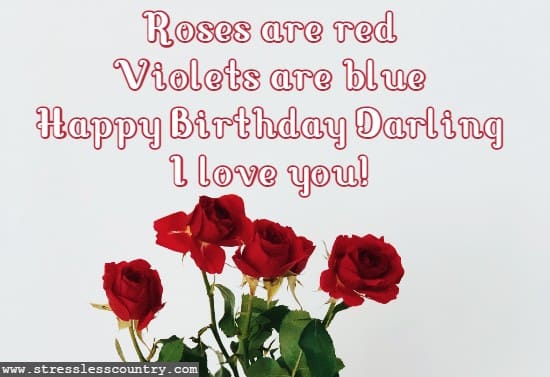 Roses are red Violets are blue Happy Birthday Darling  I love you.