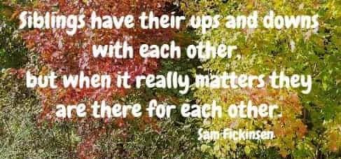 Siblings have their ups and downs with each other, but when it really matters they are there for each other.  Sam Fickinsen