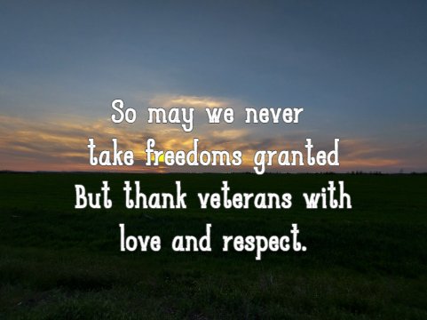 So may we never take freedoms granted But thank veterans with love and respect.