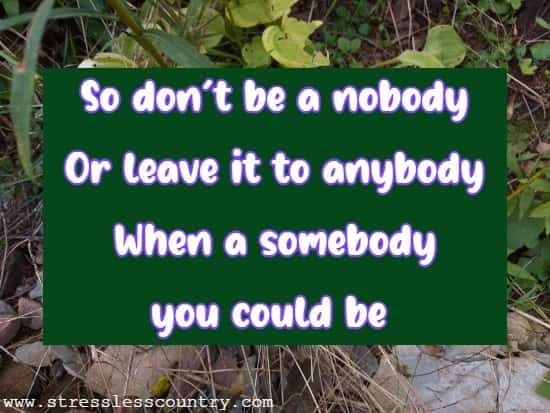 So don't be a nobody Or leave it to anybody When a somebody you could be