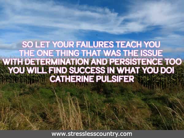 So let your failures teach you the one thing that was the issue with determination and persistence too you will find success in what you do!