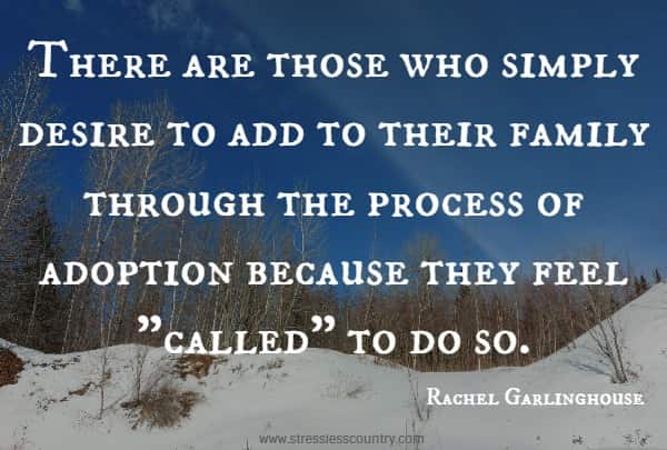 There are those who simply desire to add to their family through the process of adoption because they feel called to do so.