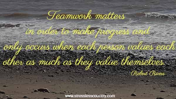 Teamwork matters in order to make progress and only occurs when each person values each other as much as they value themselves.