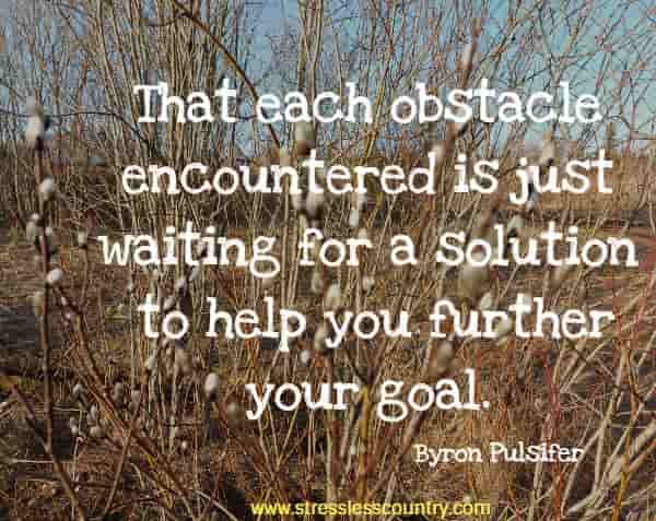 That each obstacle encountered is just waiting for a solution to help you further your goal.
