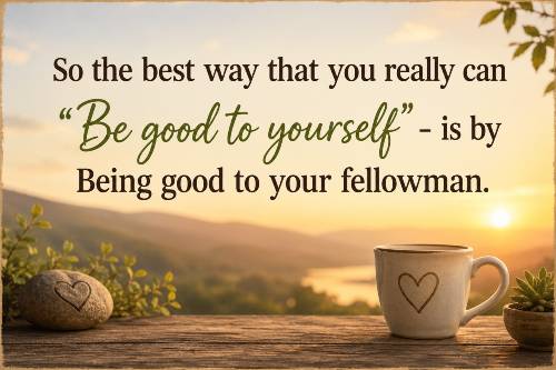 So the best way that you really can Be good to yourself  is by Being good to your fellowman.
