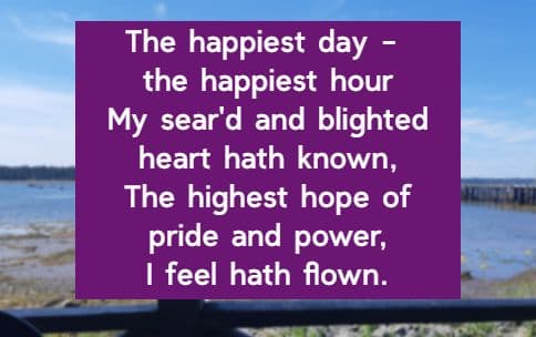 The happiest day - the happiest hour My sear'd and blighted heart hath known, The highest hope of pride and power, I feel hath flown.