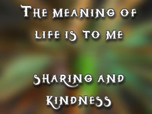 The meaning of life is to me sharing and kindness