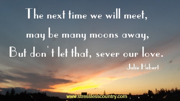 The next time we will meet, may be many moons away, But don't let that, sever our love.
