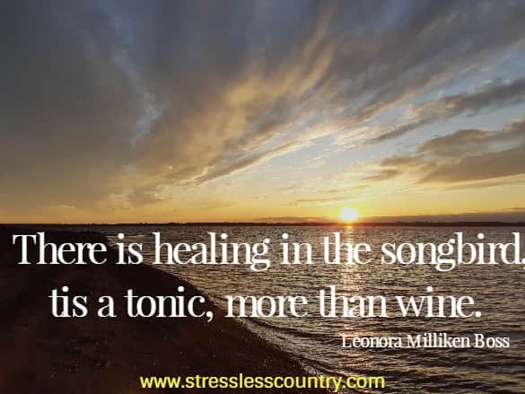      There is healing in the songbird, tis a tonic, more than wine.